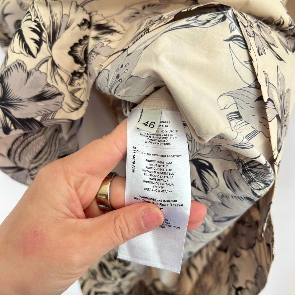 Etro Floral Short Sleeve Cotton Dress Cream Size 46/10 - Picture 8 of 8